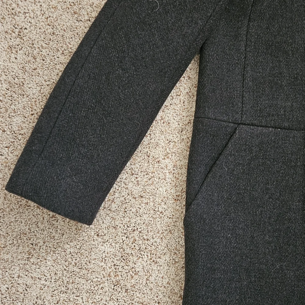 J. Crew Stadium Cloth Dark Gray Wool Blend Hooded Leather Trimmed Coat - Picture 8 of 11